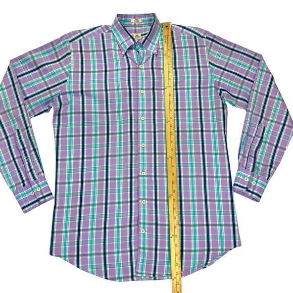 Peter Millar Button Front Shirt Mens M Blue Purple Plaid Casual Preppy Business - Picture 11 of 15